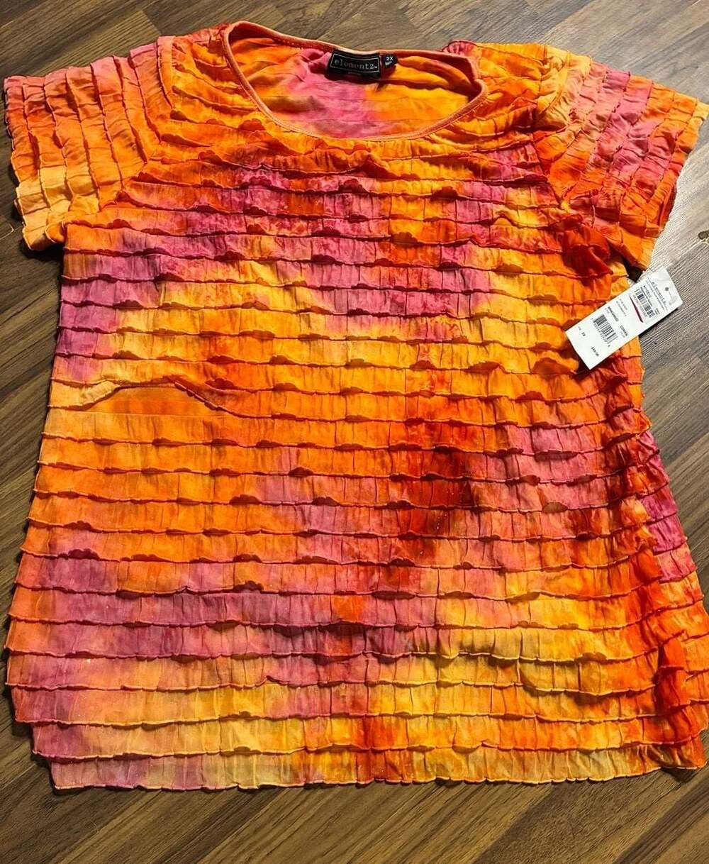 Elementz Woman Ruffled Tiered Short Sleeve Shimmer Top